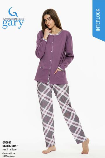 Pigiama donna con giacca aperta in jersey di cotone caldo Gary Q50037 - CIAM Centro Ingrosso Abbigliamento